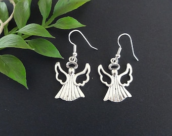 ANGEL EARRINGS on stainless steel ear hooks or posts - hypoallergenic, sensitive ears (charms are a metal alloy)