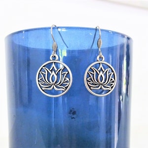 LOTUS FLOWER EARRINGS on stainless steel ear hooks or posts - hypoallergenic, sensitive ears