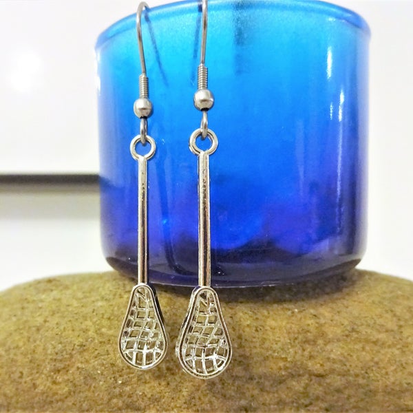 LACROSSE EARRINGS - lightweight and comfortable -  sticks are 1 3/8 inches long, stainless steel ear hooks or posts - hypoallergenic