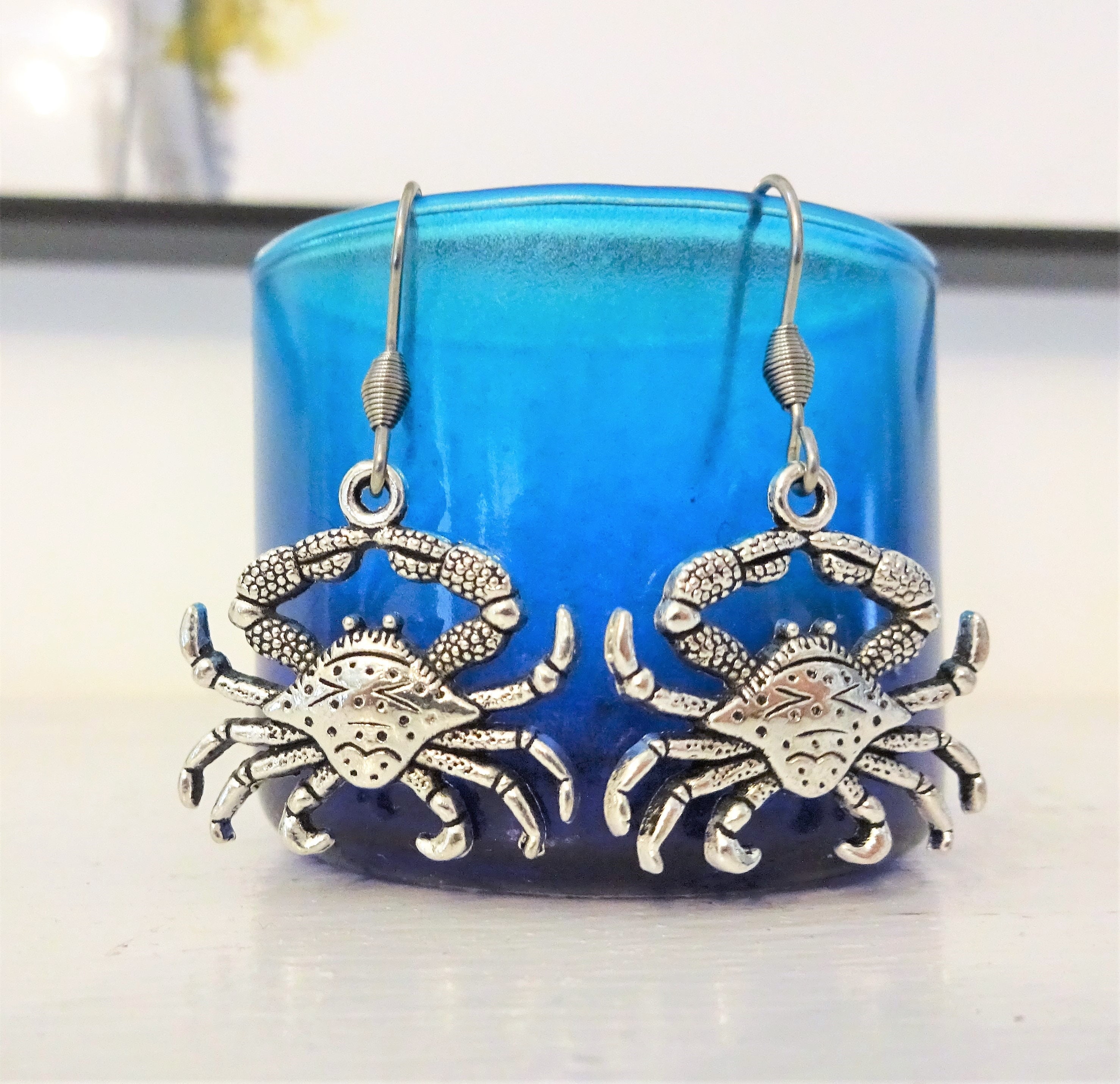 LARGE CRAB EARRINGS on Stainless Steel Ear Hooks or Posts