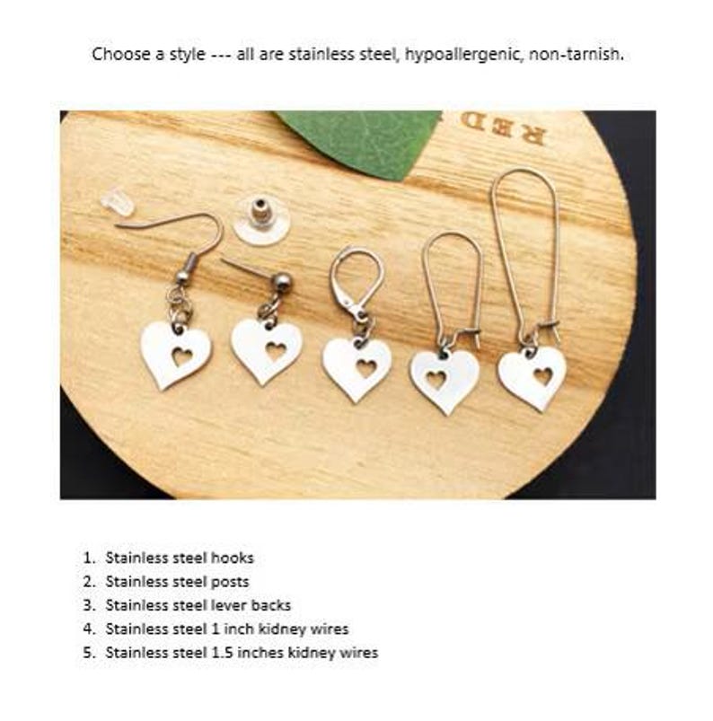 Pendientes de ángel con ganchos o postes de acero inoxidable: hipoalergénicos, ideales para orejas sensibles (los colgantes son de aleación metálica). imagen 3