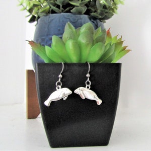 MANATEE EARRINGS - manatee dangle earrings- stainless steel earring hooks or posts - hypoallergenic (charms are a metal alloy)
