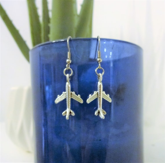 AIRPLANE EARRINGS in silver tone stainless steel ear wires Etsy