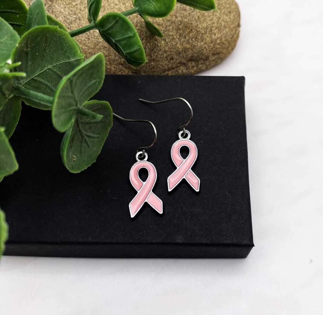 PINK RIBBON EARRINGS Breast Cancer Awareness Earrings in Pink