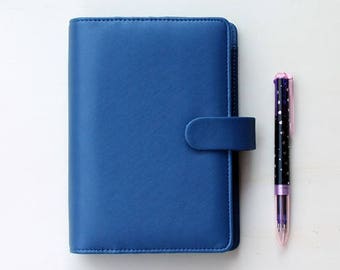 Personal planner binder, planner organizer, blue planner, A6 planner Saffiano in leatherette