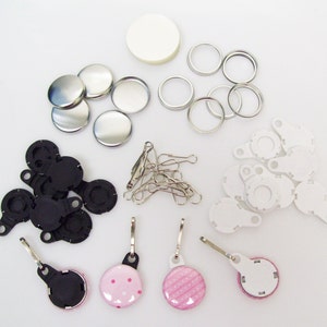 100 Black or White  1&quot; Versa Back Zipper Pull Complete Button Parts - for use with Tecre 1&quot; Button Maker Machine