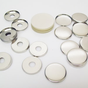 100 Tecre 1.25 Inch Complete Metal Flat Back Button Parts WITH HOLE - for use with Tecre 1-1/4&quot; Button Maker Machine