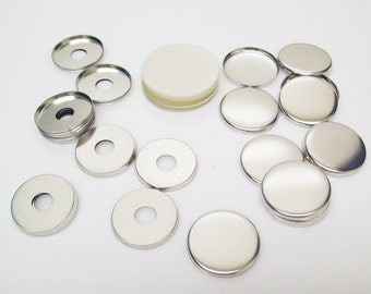 100 Tecre 1.25 Inch Complete Metal Flat Back Button Parts WITH HOLE - for use with Tecre 1-1/4" Button Maker Machine