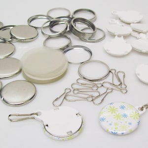 250 White  1.25&quot; 1-1/4 Inch Versa Back Zipper Pull Complete Button Parts - for use with Tecre 1.25&quot; Button Maker Machine