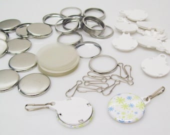 100 White  1.25" 1-1/4 Inch Versa Back Zipper Pull Complete Button Parts - for use with Tecre 1.25" Button Maker Machine