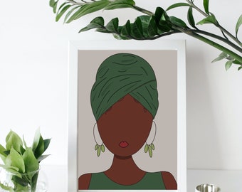 Beautiful African Woman Print, Instant Download Art, Black Girl Wall Decor, Digital Download, Ethnic Fashion Poster