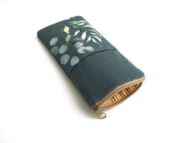 Glasses case with zip and extra pocket, eucalyptus pattern image 4