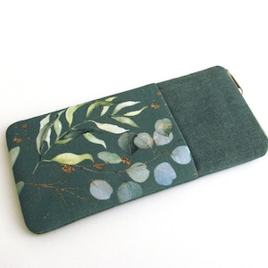 Glasses case with zip and extra pocket, eucalyptus pattern image 1