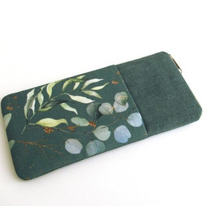Glasses case with zip and extra pocket, eucalyptus pattern image 2