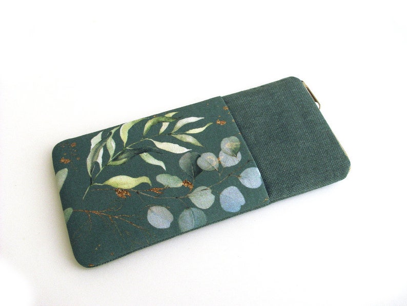 Glasses case with zip and extra pocket, eucalyptus pattern image 2