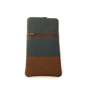 Handytasche zwei Fächer mit Reissverschluss, Baumwolle und Kunstleder, Kartenfach, Geschenk Mann, Handytasche hochkant