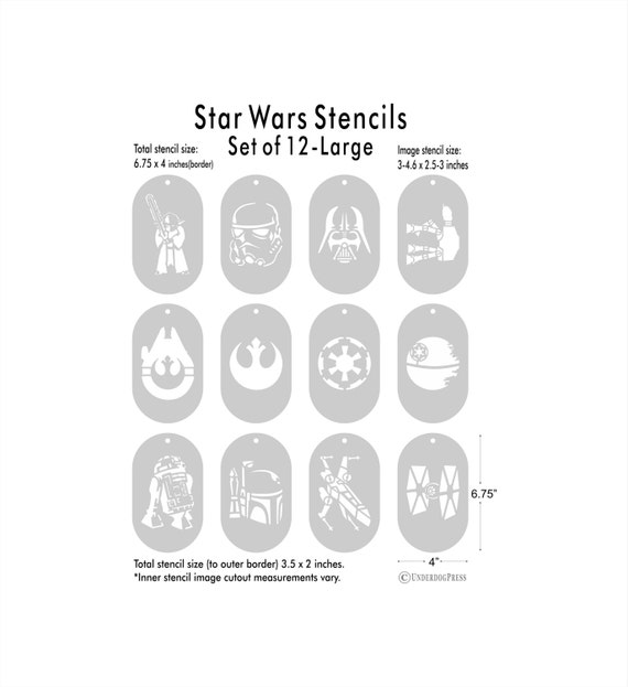 stencils star wars set of 12 large etsy