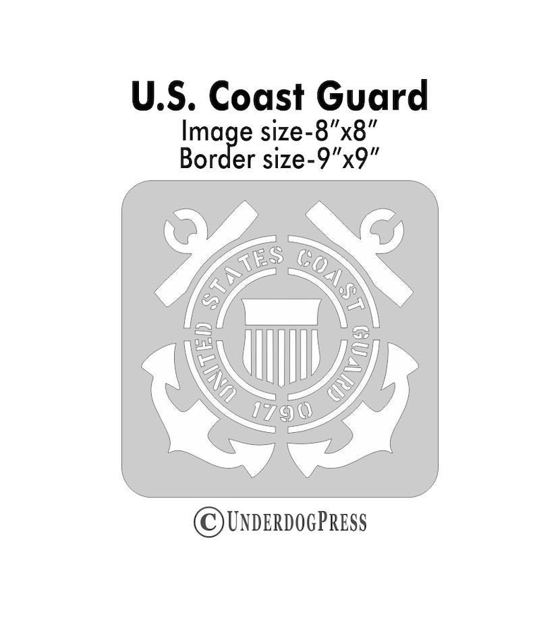 Stencil Coast Guard 9 border size 8 image size