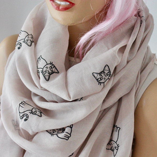 Cats Cotton Kitty Printed Scarf Shawl,  Hand Made Scarf,  Scarf For Woman,  Woman Scarves, Woman Scarves, Kitty Printed Scarf