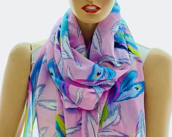 Sciarpa in chiffon con ali di piume, scialle arcobaleno per festival