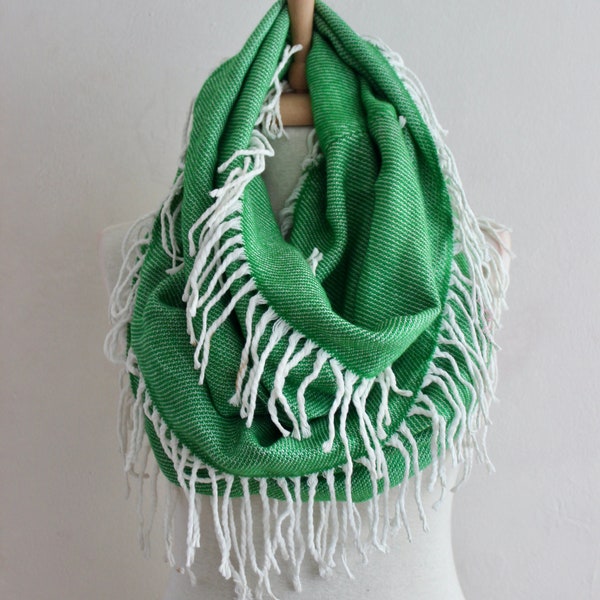 Green Blanked Infinity Scarf - Green Fringed Scarf - Winter Fringed Scarf - Fall Green Scarf - Blanked Green Scarf - Winter Loop Scarf