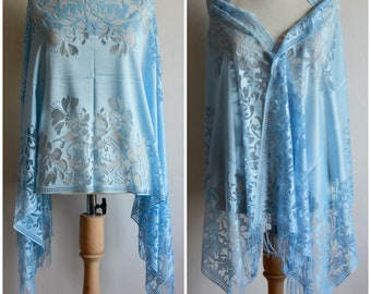 Himmel Blauer Spitze Tüll Schal Schal - Spitze Fransen Schal - Hochzeit Spitzen Schal - Tüll Schal - Fransen Blauer Schal - Brautjungfer Schal Schal Geschenk