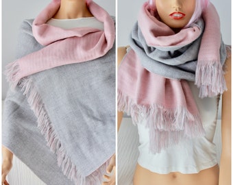 Wool Pink Gray Blanked Shawl Scarf / Winter Scarf Shawl Wraps / Pink Gray Shawl - Winter Scarf -Gifts For Her -Gift Scarf - Wool Shawl Scarf
