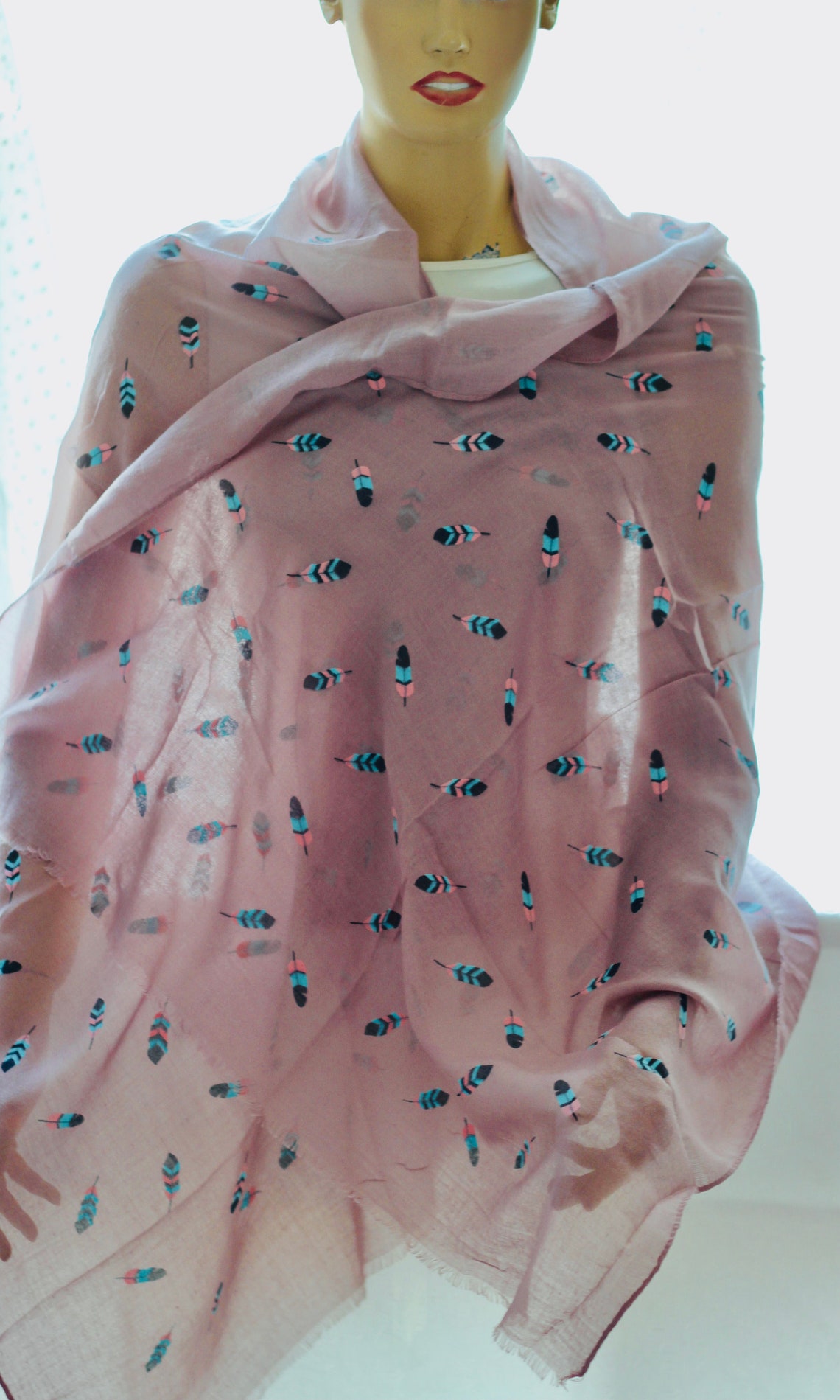 Pink Wings Cotton Scarf Feather Shawl Festival Scarves Pink Etsy