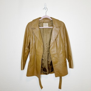 Vintage 1970s Leathers by New England Trench Style Brown Leather Belted Coat