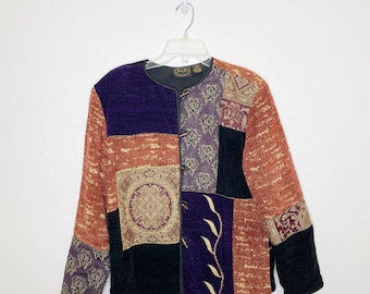 Julia Kim Patchwork Tapestry Jacket Purple Orange Black Size Small
