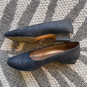 Vintage Yves Saint Laurent YSL Gray Black Low Heel Slip On Shoe Size 7.5