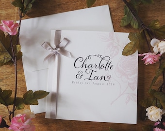 Vintage Rose trouwkaart en bijpassend briefpapier // bloemen trouwkaarten // luxe huwelijksuitnodigingen // elegante bruiloft