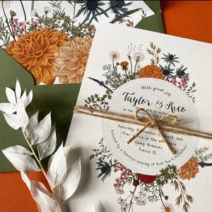 Bohemian Meadow wedding invitations // GOLD FOIL // tags // kraft envelope // Wildflower wedding stationery