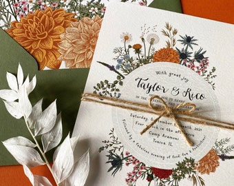 Bohemian Meadow wedding invitations // GOLD FOIL // tags // kraft envelope // Wildflower wedding stationery