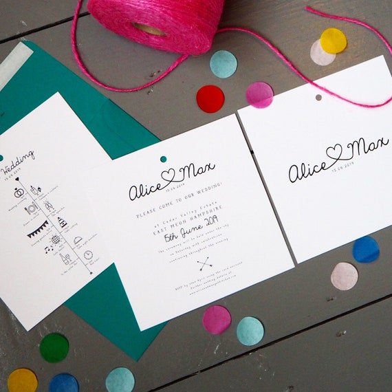 Colour Pop Heart Wedding Invitations