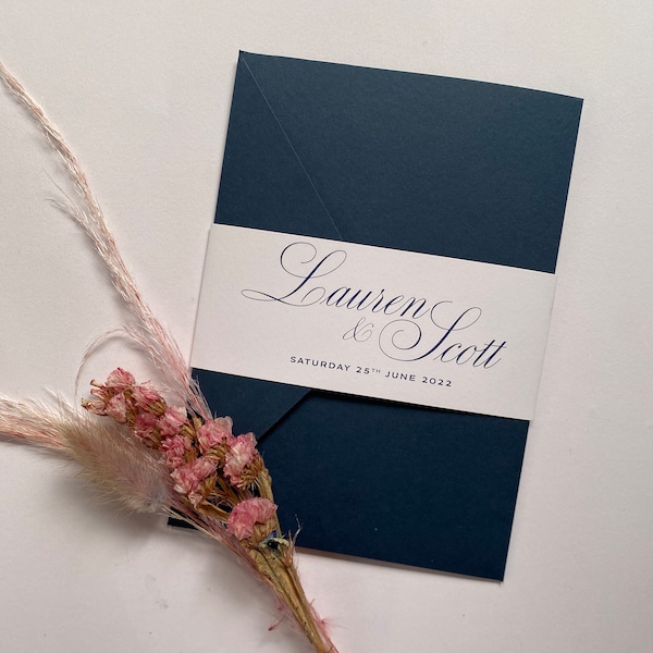 Klassische Hochzeitseinladung und passendes Briefpapier // Hochzeitseinladungen // Pocketfold Einladung