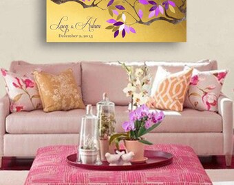 Guestbook birds in love. Gold & purple. 100 signatures. No shipping cost Choose the color and number of signatures File ready for printing