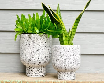 Minimalist White Speckled Concrete Indoor Plant Pot Planter