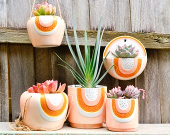 Ceramic Peach and Mustard Pot Planters