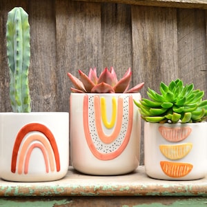 White Hand Painted Abstract Rainbow Planters Plant Pots