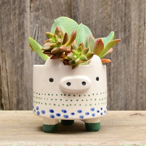 White Ceramic Hand Painted Footed Animal Planters Cat Sheep Pig image 6