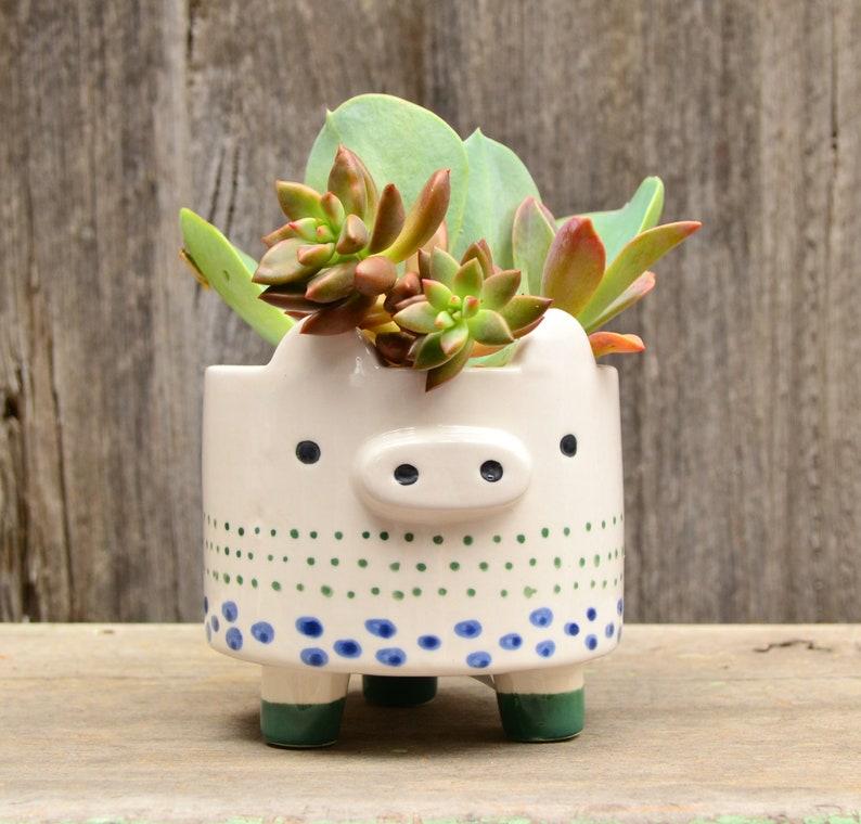 White Ceramic Hand Painted Footed Animal Planters Cat Sheep Pig image 6