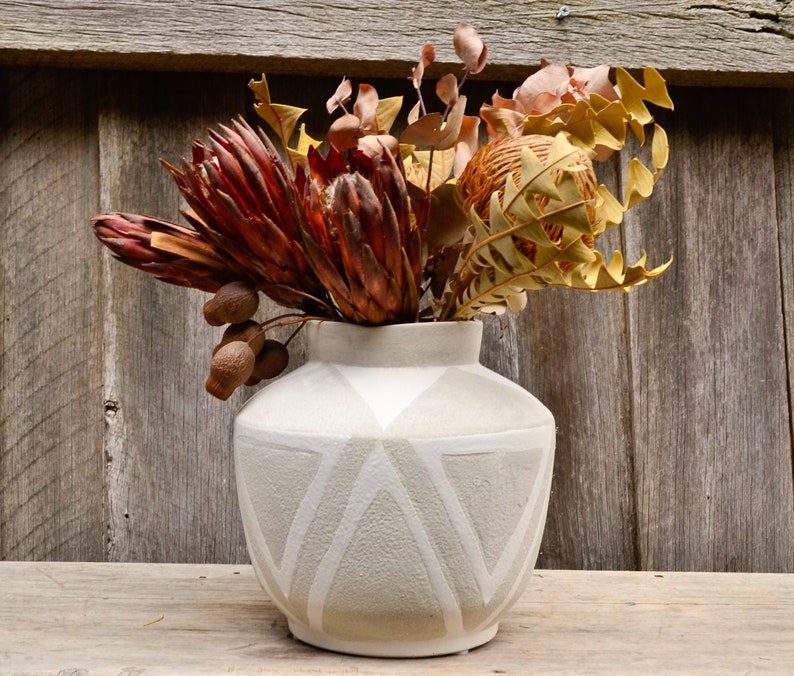 Ceramic Taupe Grey and White Matte Geometric Decorative Vessels Vase Planter Pot image 3