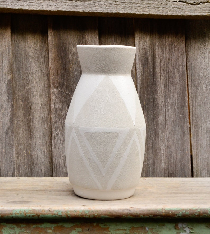 Ceramic Taupe Grey and White Matte Geometric Decorative Vessels Vase Planter Pot image 4