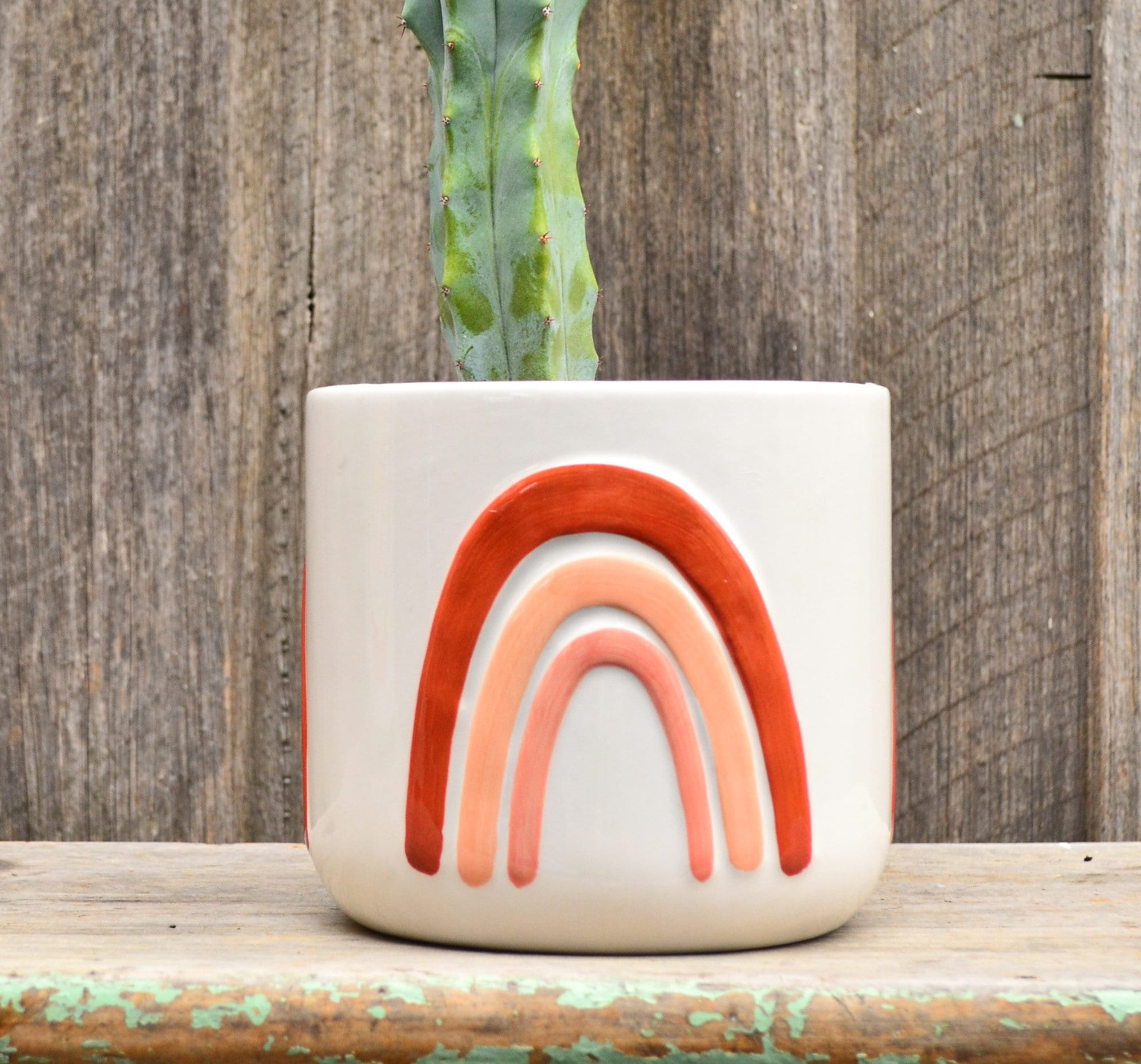 White Hand Painted Abstract Rainbow Planters Plant Pots Etsy