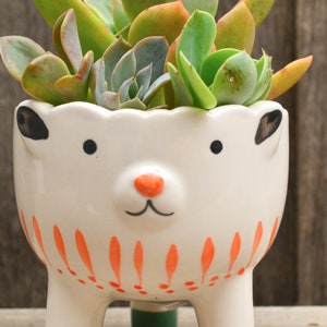 White Ceramic Hand Painted Footed Animal Planters Cat Sheep Pig image 7