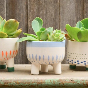 White Ceramic Hand Painted Footed Animal Planters Cat Sheep Pig image 9