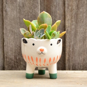 White Ceramic Hand Painted Footed Animal Planters Cat Sheep Pig image 8