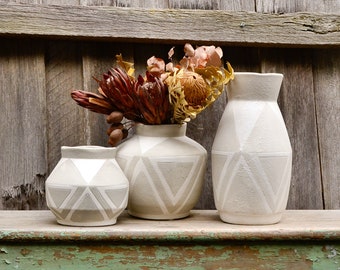 Ceramic Taupe Grey and White Matte Geometric Decorative Vessels Vase Planter Pot