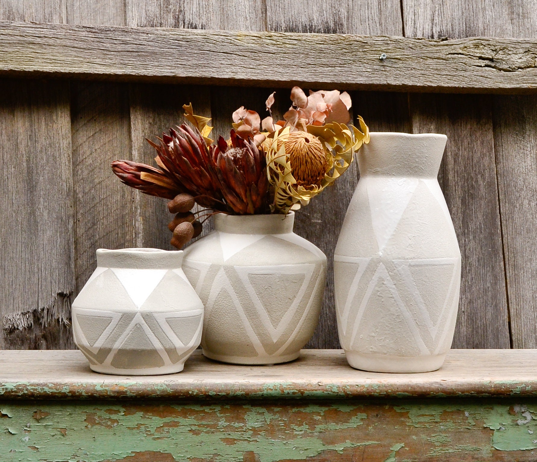 Céramique Taupe Gris et Blanc Mat Géométrique Décoratif Récipients Vase Jardinière Pot